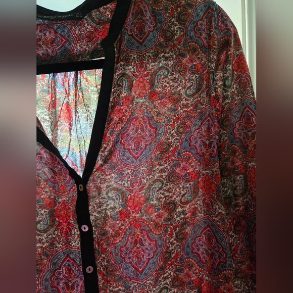 Zara Woman Red and Blue Quirky Paisley Blouse- Size Small - Picture 5 of 7